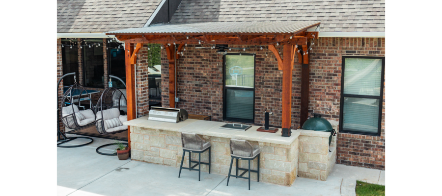 DYNAGLAS® Condensation Control Corrugated Polycarbonate installed on pergola over outdoor kitchen DYNAGLAS® Condensation Control Corrugated Polycarbonate installed on pergola over outdoor kitchen